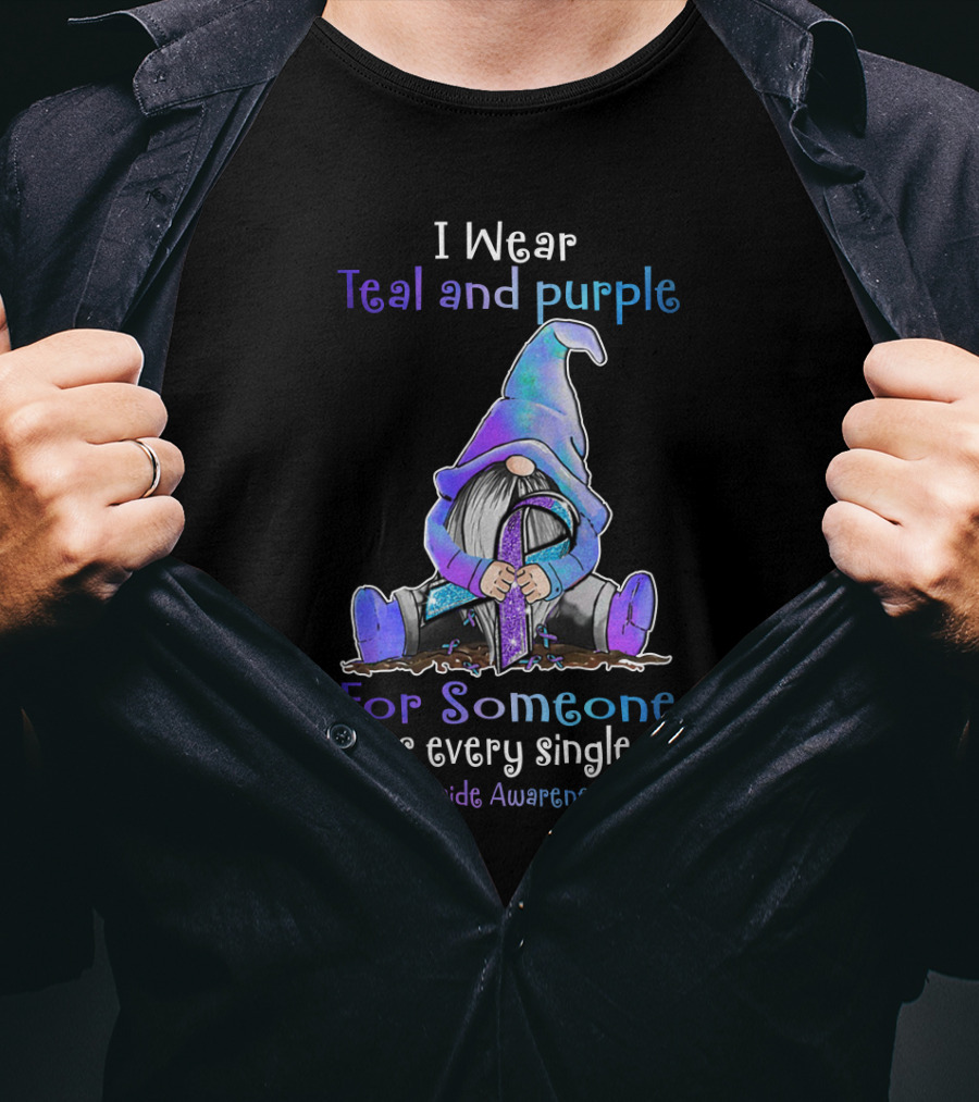 I Wear Teal And Purple Gnome For Suicide Awareness I Miss Every Single Day T-Shirt