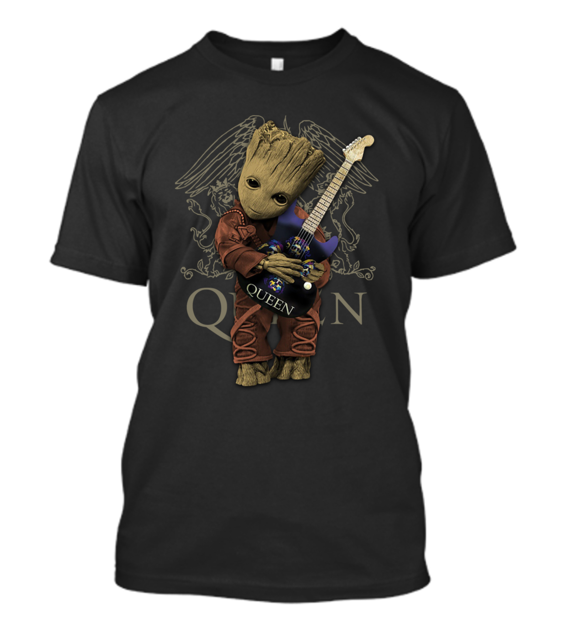 Baby Groot Hug Queen Band Iconic Guitar Wings T-Shirt