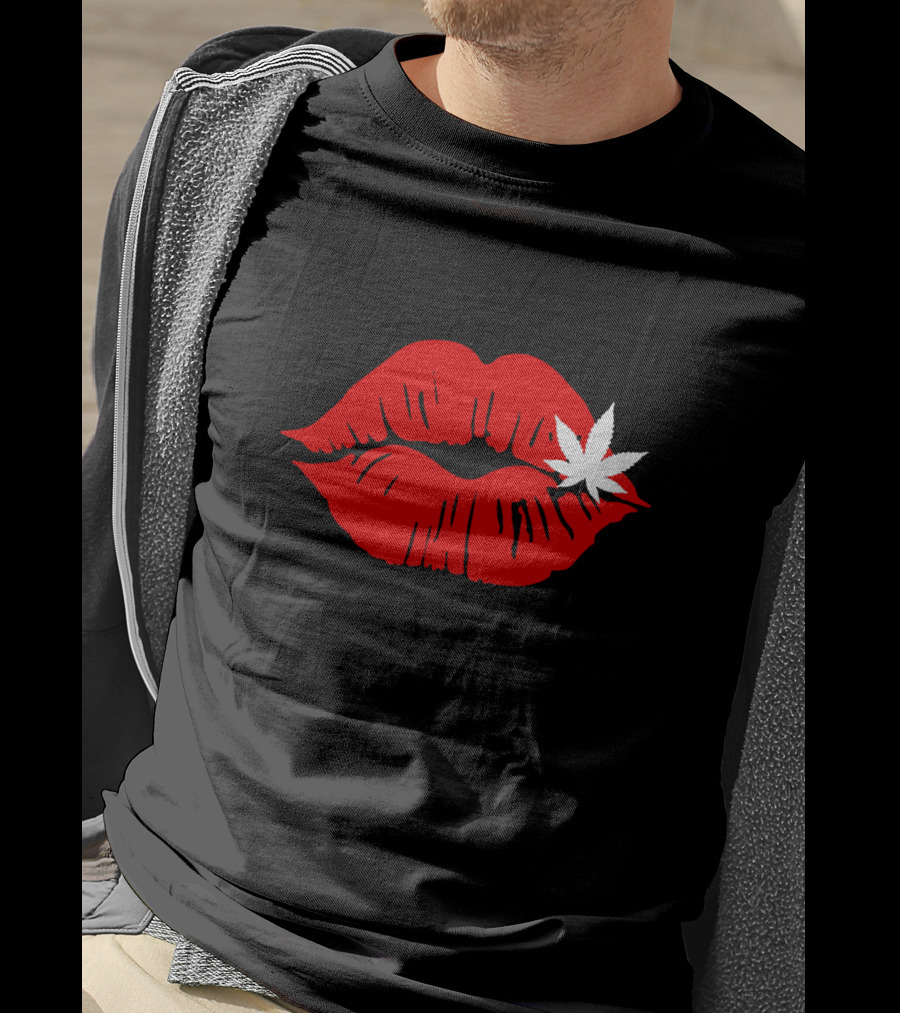 Red Lips Cannabis Weed Leaf T-Shirt