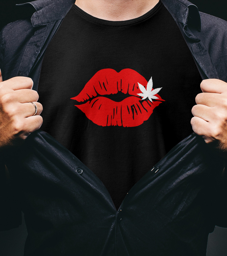 Red Lips Cannabis Weed Leaf T-Shirt