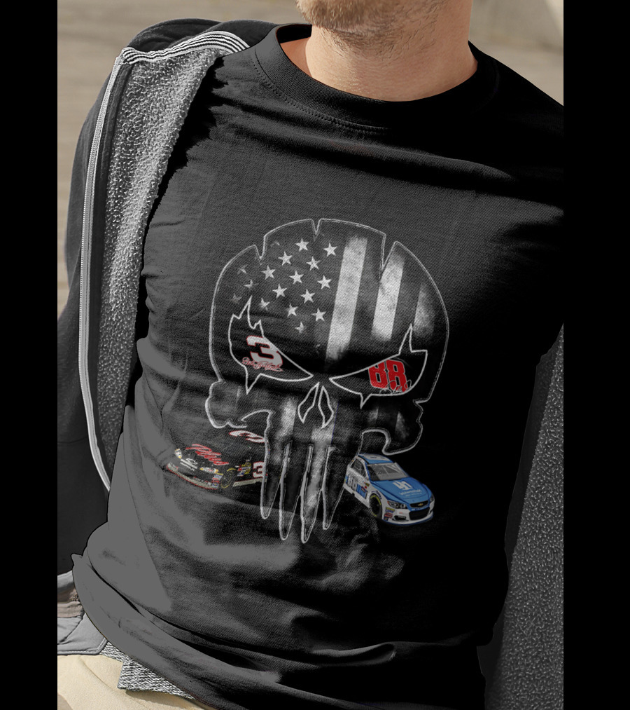 Dale Earnhardt 3 Punisher Skull American Flag Racing Cars 88 T-Shirt