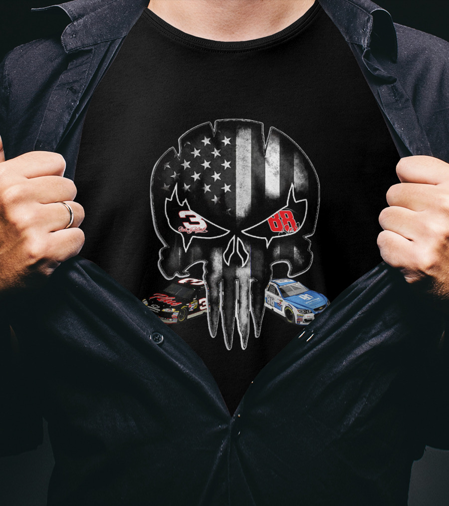 Dale Earnhardt 3 Punisher Skull American Flag Racing Cars 88 T-Shirt