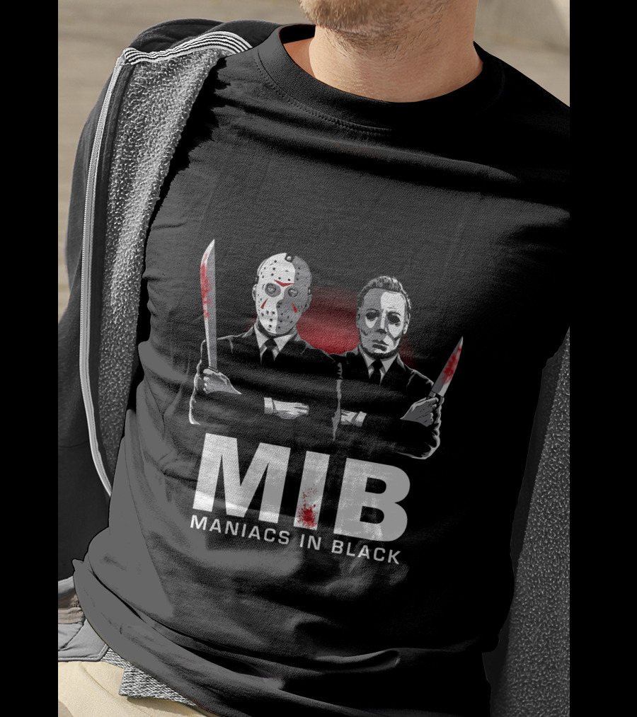 MIB Maniacs In Black Jason Voorhees Michael Myers Horror Crossover T-Shirt