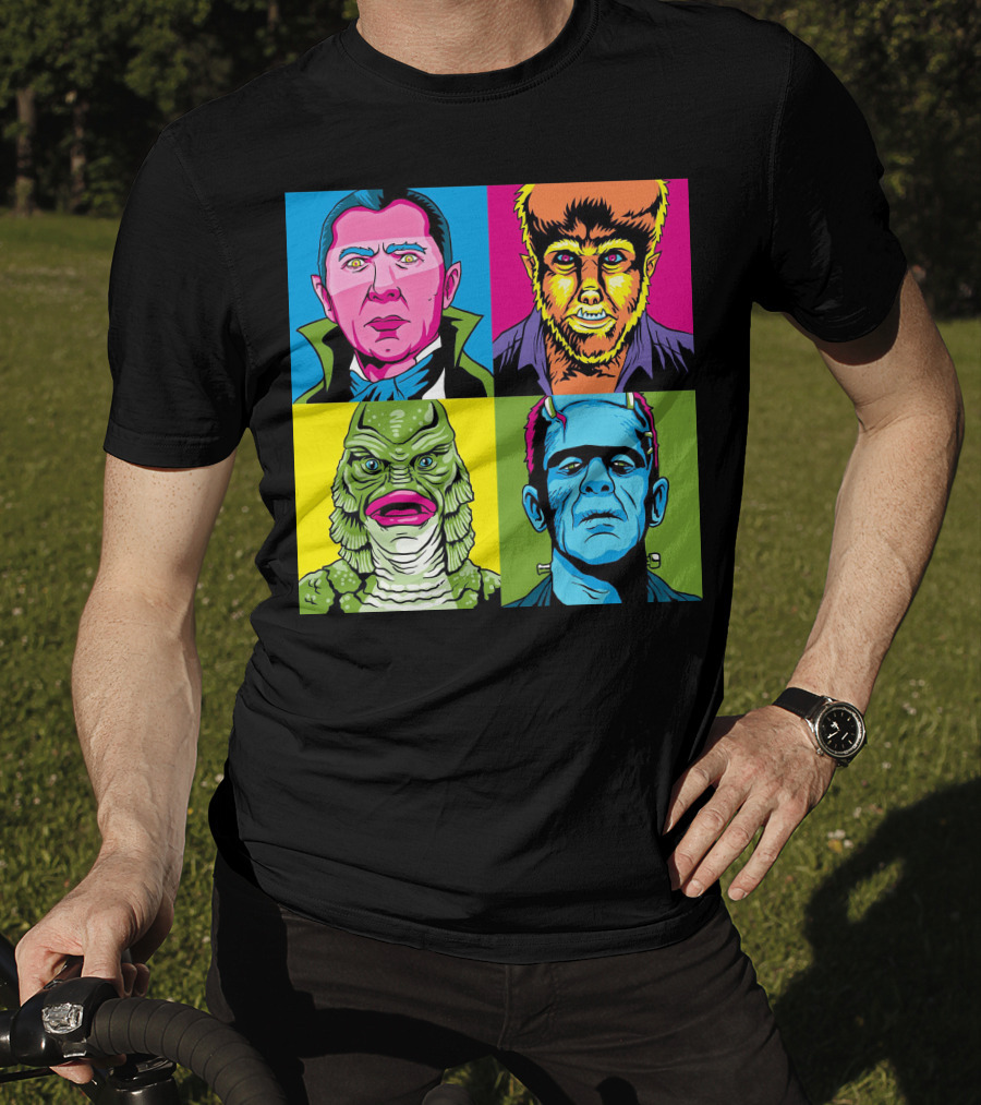 Dracula Frankenstein Wolfman Creature Horror Pop Art Icons T-Shirt