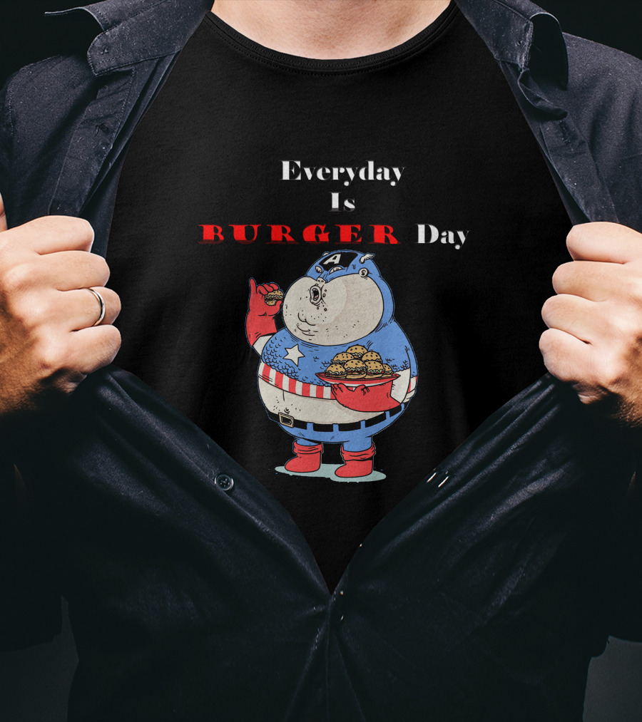 Everyday Is Burger Day Fat Captain America T-Shirt