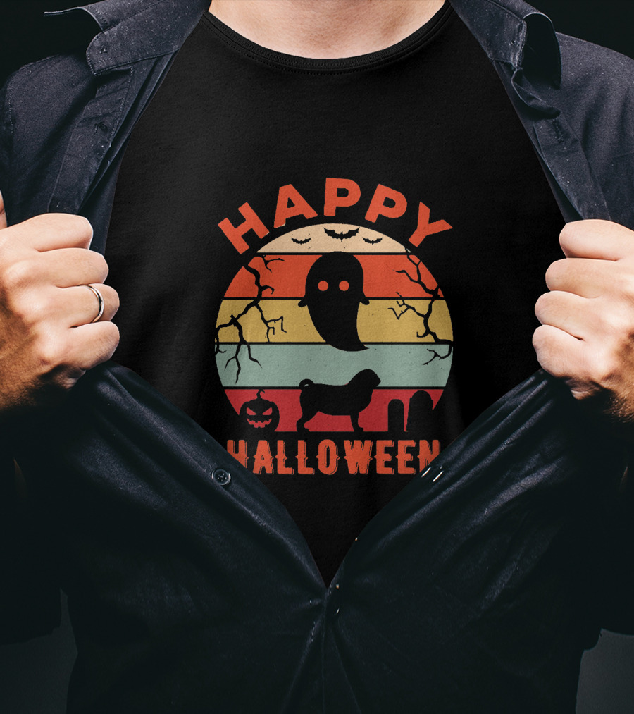 Happy Halloween Pug Dog Ghost Pumpkin T-Shirt