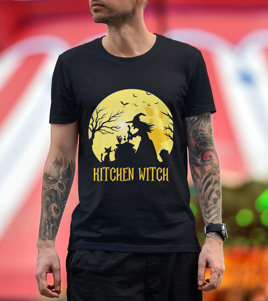 Kitchen Witch Halloween Silhouette Moon Cooking Potion T-Shirt