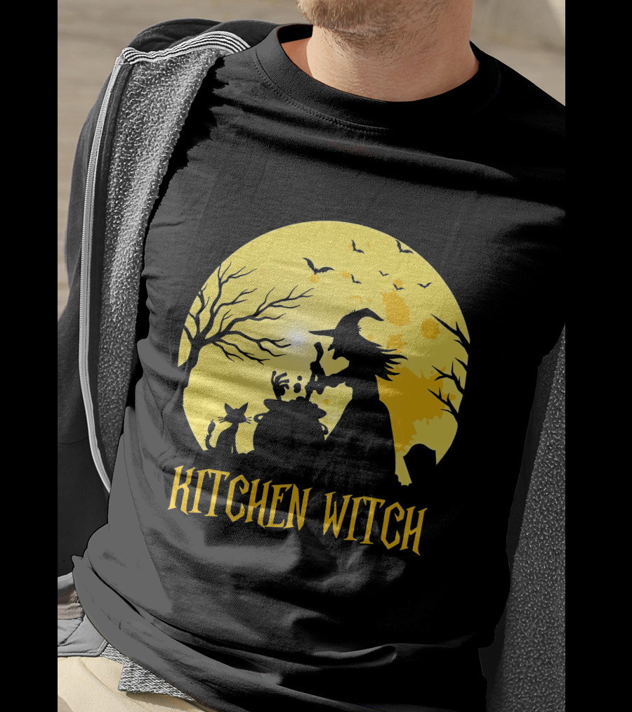 Kitchen Witch Halloween Silhouette Moon Cooking Potion T-Shirt