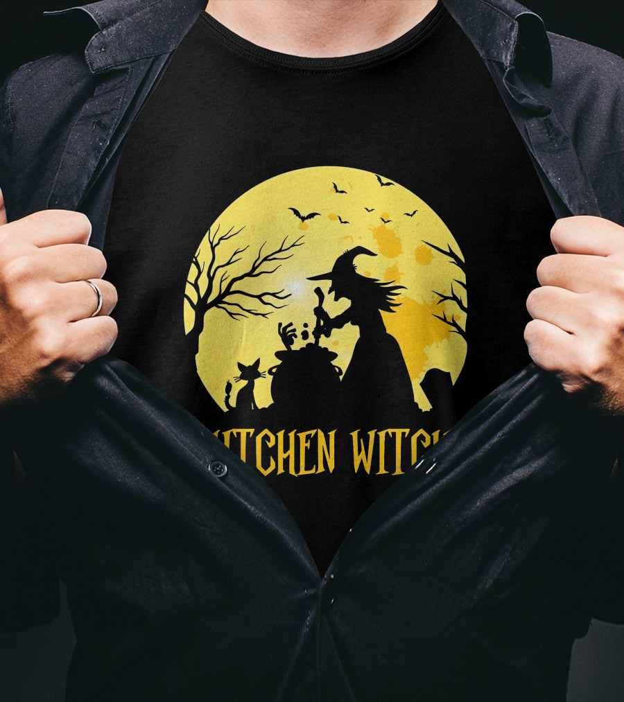 Kitchen Witch Halloween Silhouette Moon Cooking Potion T-Shirt
