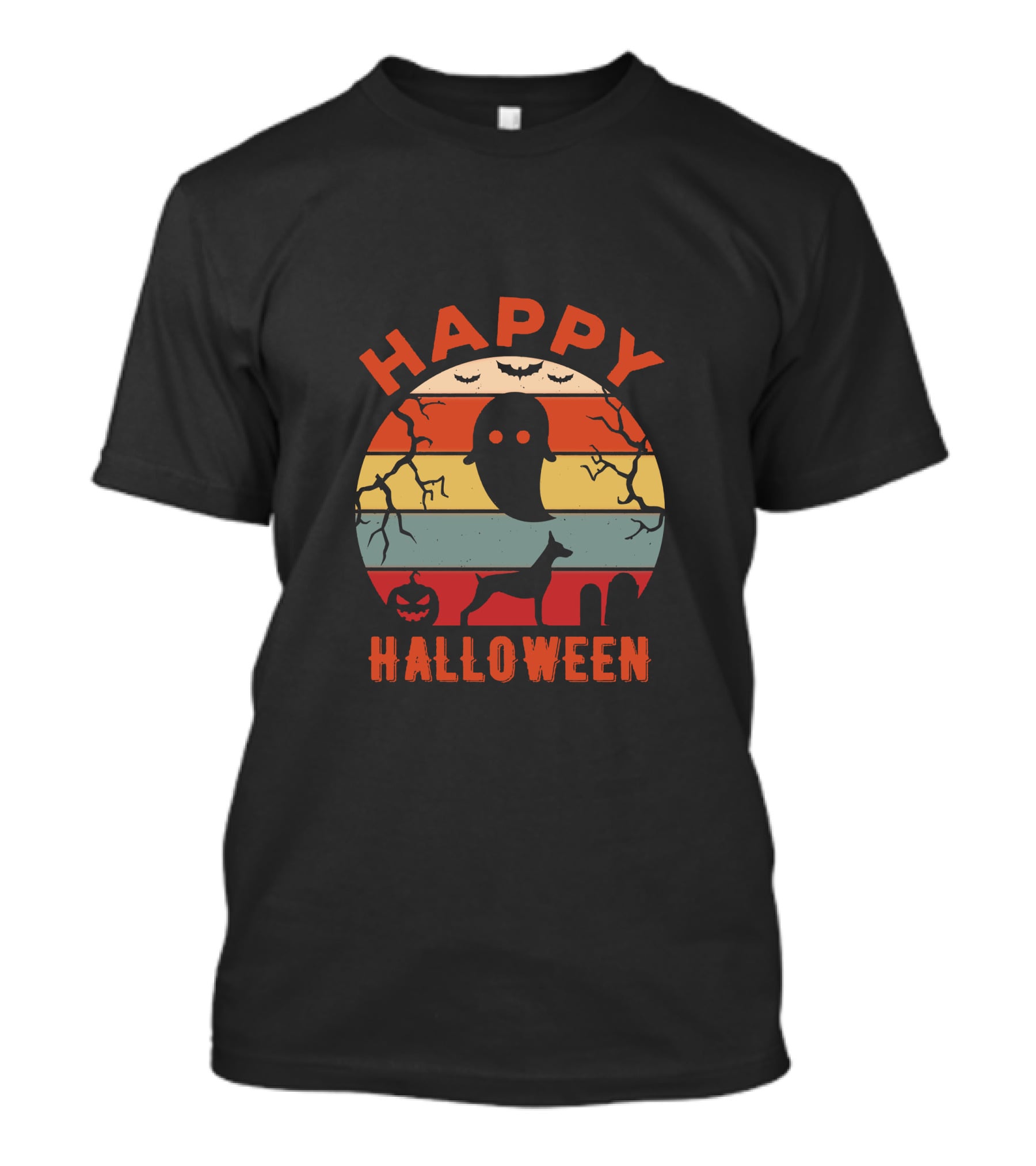Happy Halloween Ghost Doberman Pumpkin Stripes T-Shirt