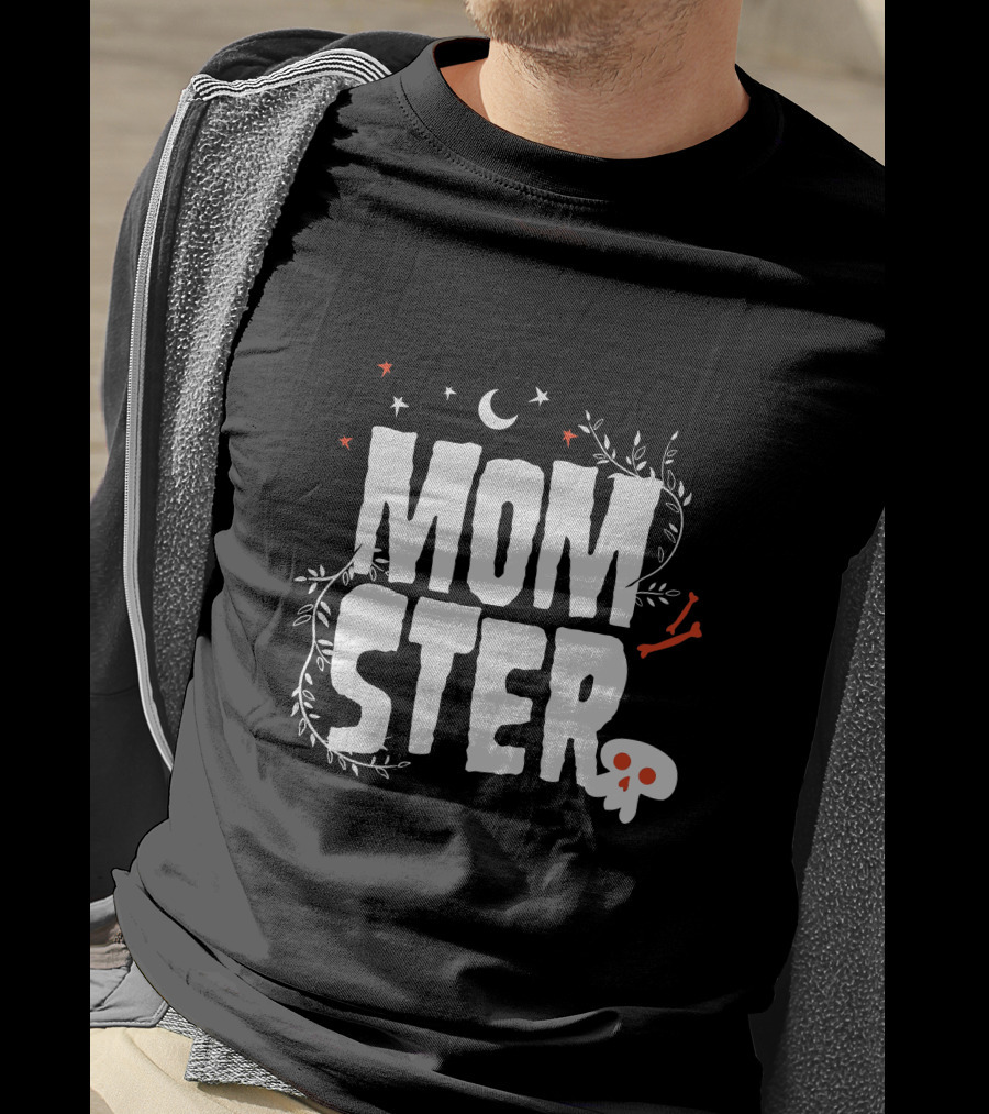 MOMSTER Halloween Mother Monster With Skull Moon And Stars T-Shirt