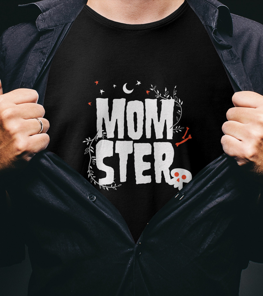 MOMSTER Halloween Mother Monster With Skull Moon And Stars T-Shirt