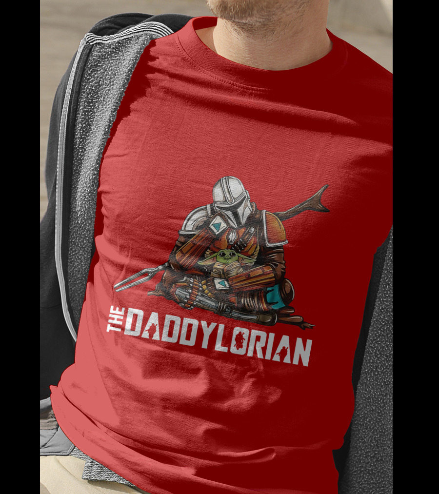 The Daddy Lorian Star Wars Mandalorian With Baby Yoda Grogu Hugging T-Shirt