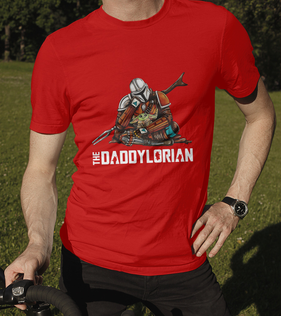 The Daddy Lorian Star Wars Mandalorian With Baby Yoda Grogu Hugging T-Shirt