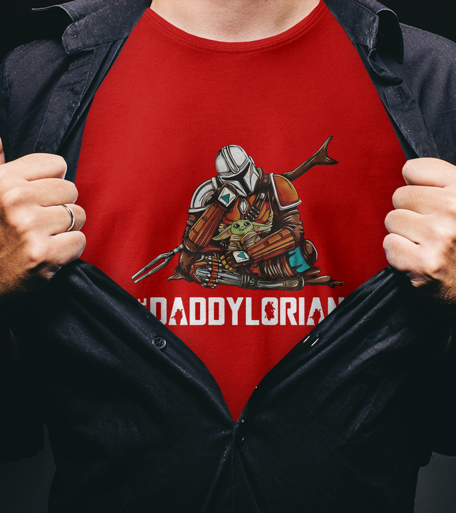 The Daddy Lorian Star Wars Mandalorian With Baby Yoda Grogu Hugging T-Shirt