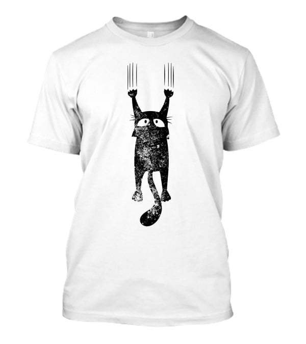 Scratching Black Cat Vintage Distressed Look T-Shirt