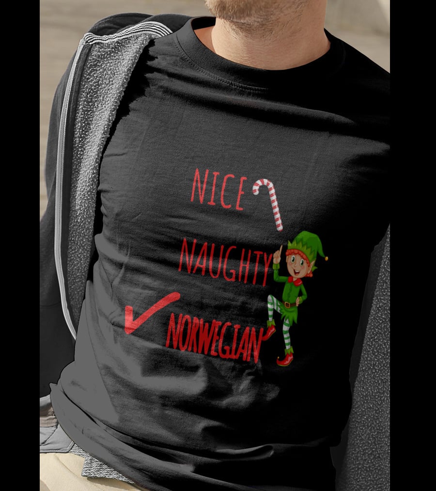 Nice Naughty Norwegian Elf Christmas Checklist T-Shirt
