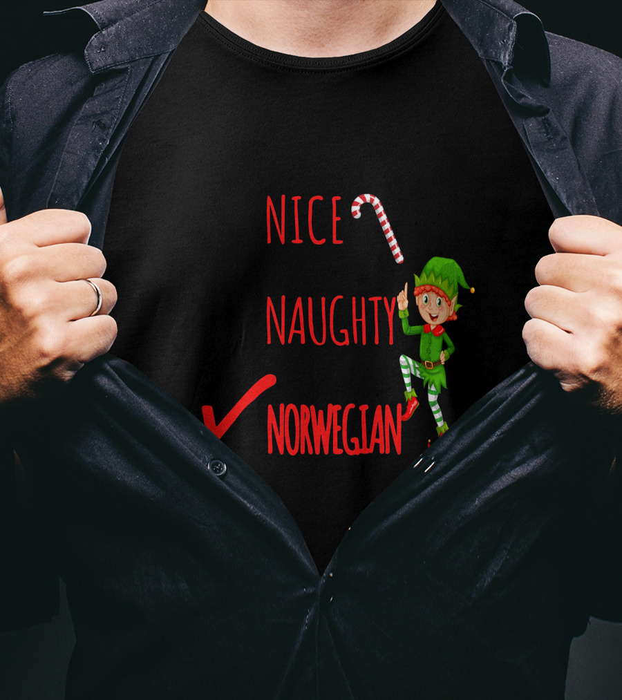 Nice Naughty Norwegian Elf Christmas Checklist T-Shirt