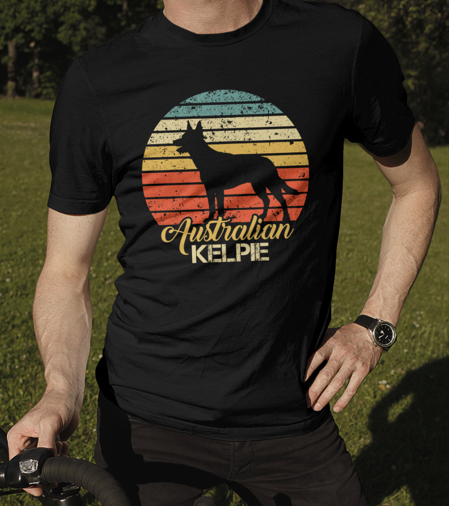 Retro Australian Kelpie Silhouette With Vintage Stripes T-Shirt