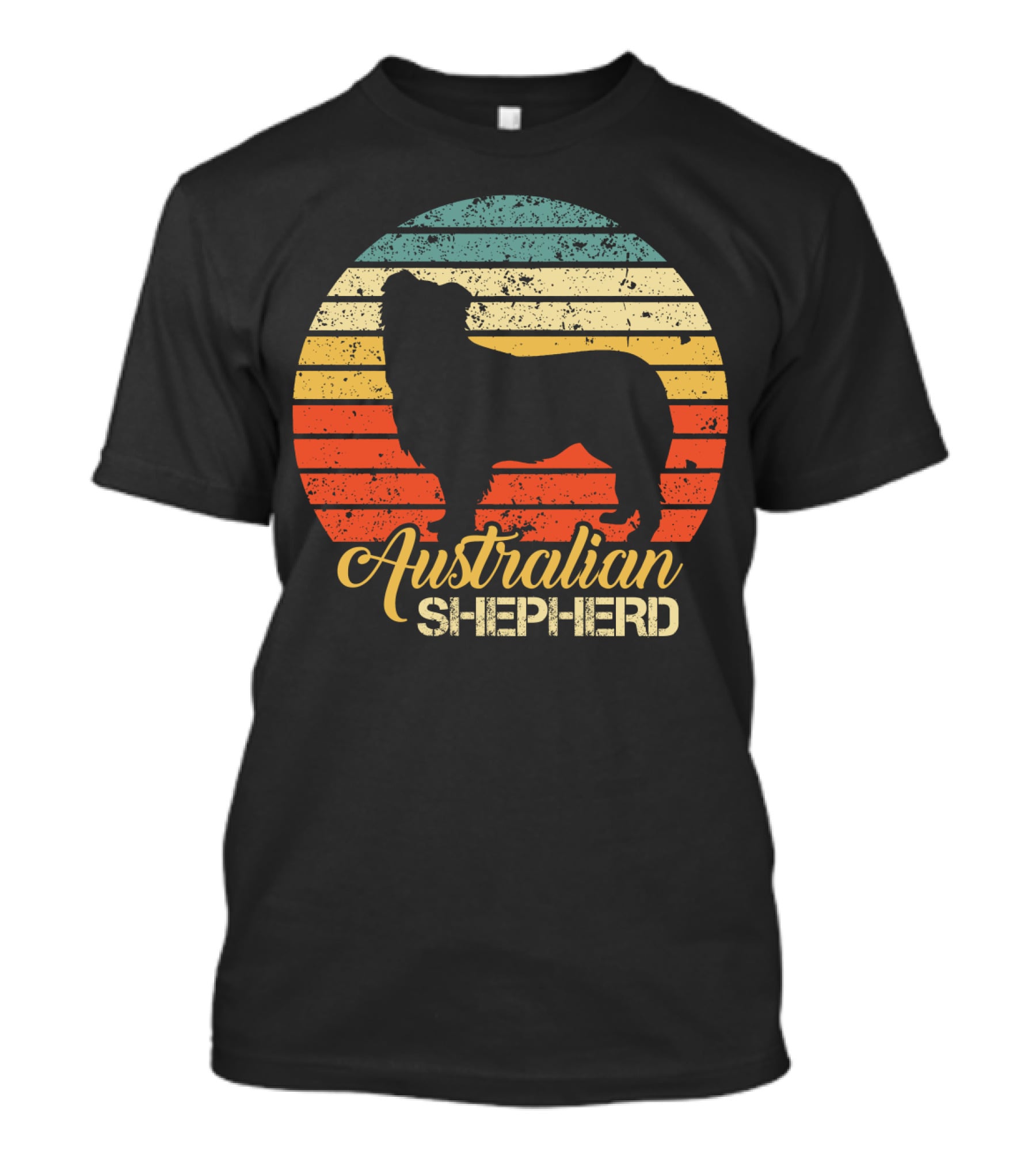 Retro Striped Silhouette Vintage Australian Shepherd T-Shirt