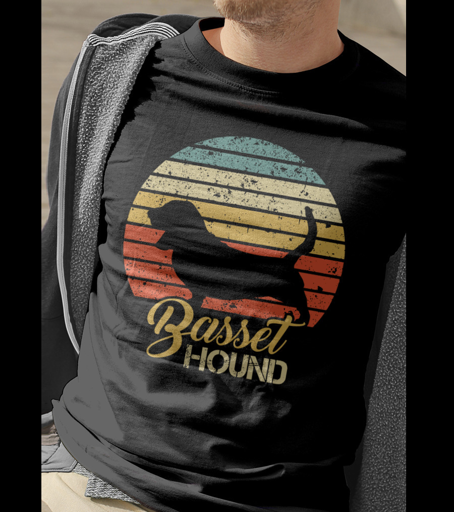 Retro Basset Hound Silhouette In Vintage Sunset T-Shirt