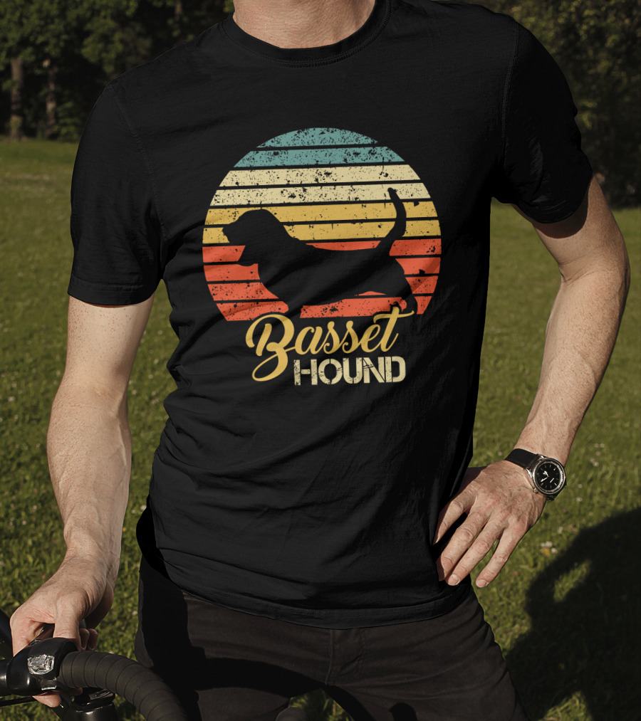 Retro Basset Hound Silhouette In Vintage Sunset T-Shirt