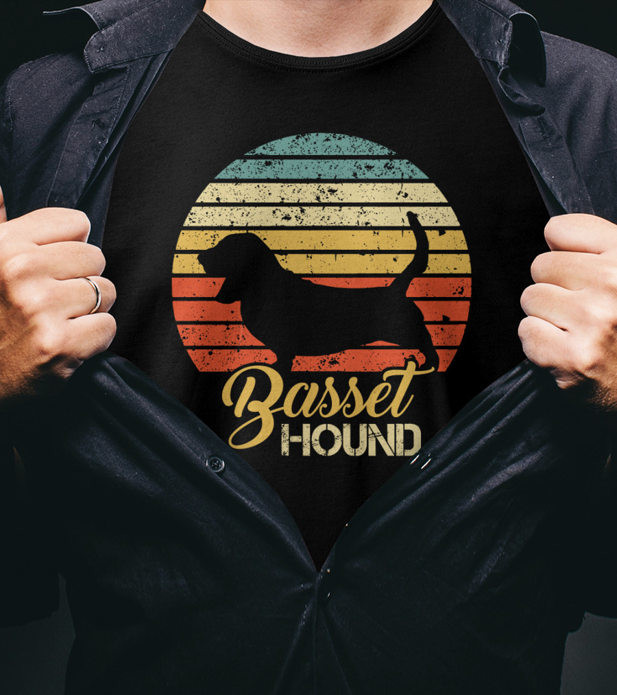 Retro Basset Hound Silhouette In Vintage Sunset T-Shirt