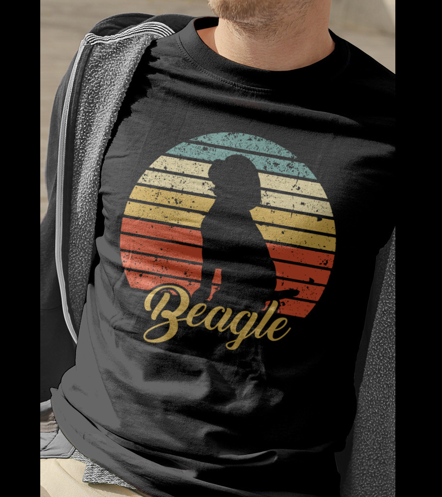 Vintage Beagle Silhouette With Retro Sunset Stripes T-Shirt