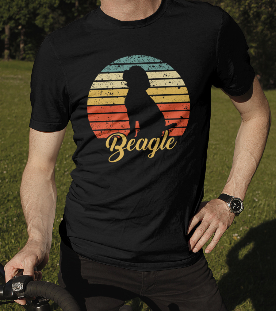 Vintage Beagle Silhouette With Retro Sunset Stripes T-Shirt