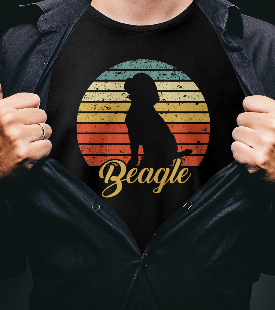 Vintage Beagle Silhouette With Retro Sunset Stripes T-Shirt