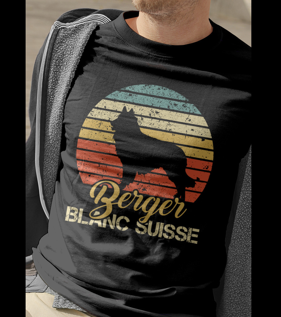 Retro Sunset Silhouette Berger Blanc Suisse Text T-Shirt