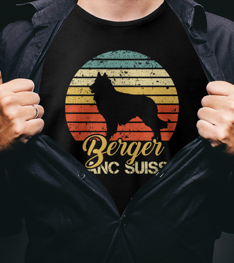 Retro Sunset Silhouette Berger Blanc Suisse Text T-Shirt