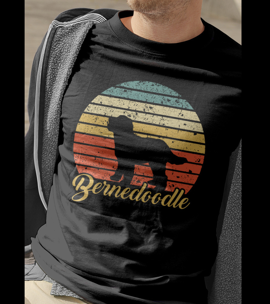 Retro Striped Bernedoodle T-Shirt