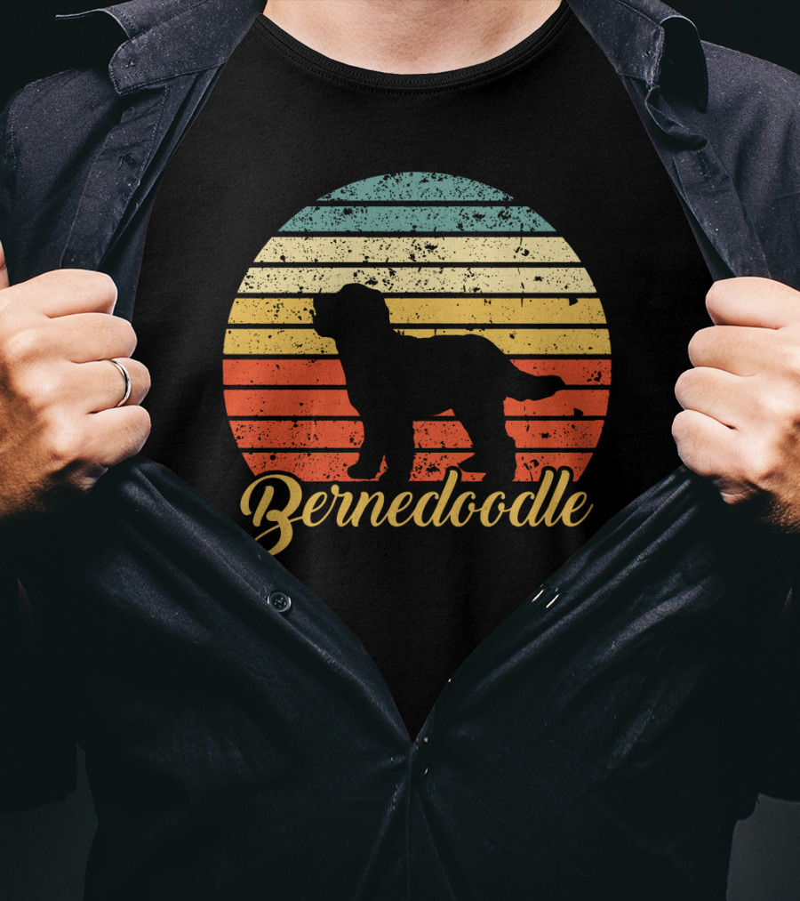 Retro Striped Bernedoodle T-Shirt