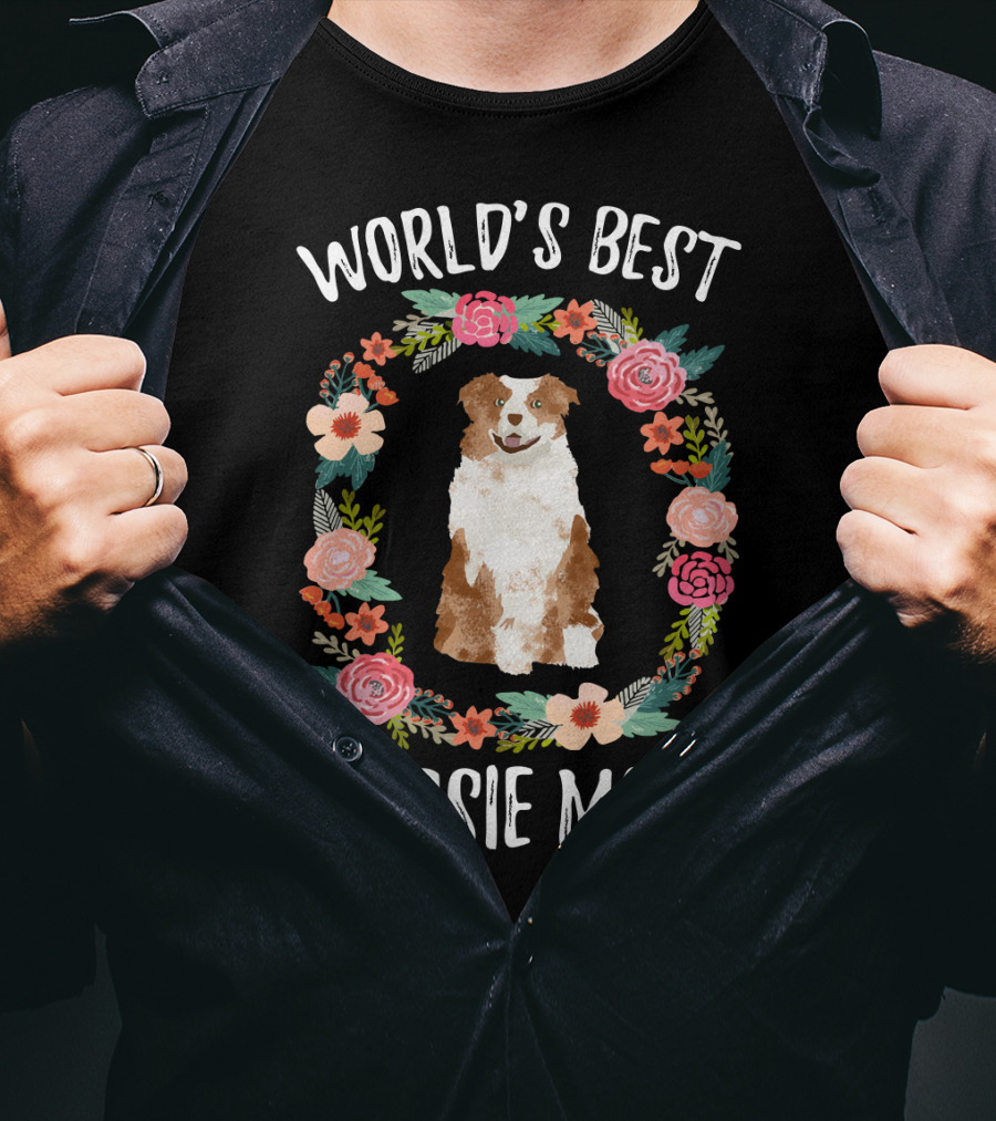World's Best Aussie Mom Floral Dog T-Shirt