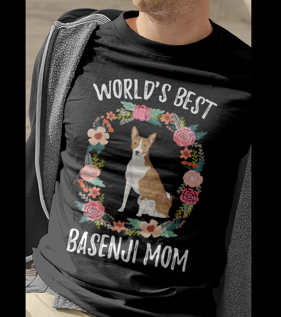 World's Best Basenji Mom Floral Wreath T-Shirt