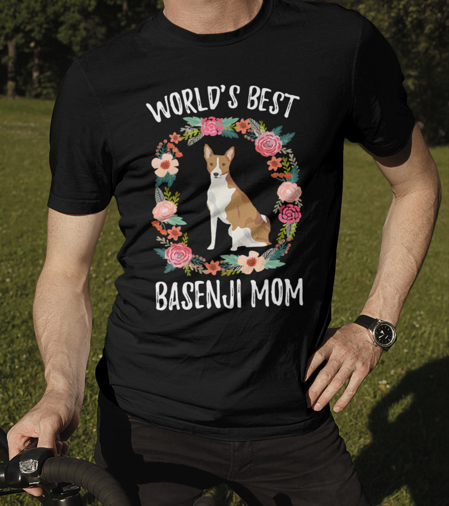 World's Best Basenji Mom Floral Wreath T-Shirt