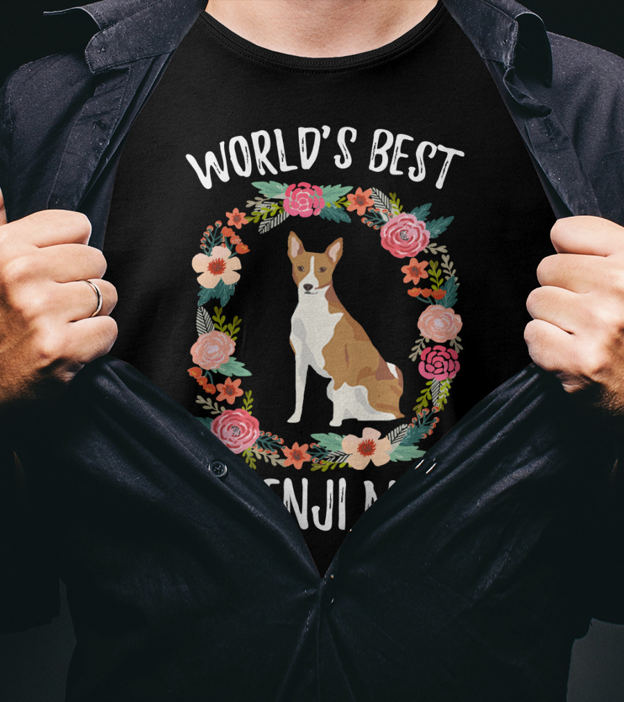 World's Best Basenji Mom Floral Wreath T-Shirt