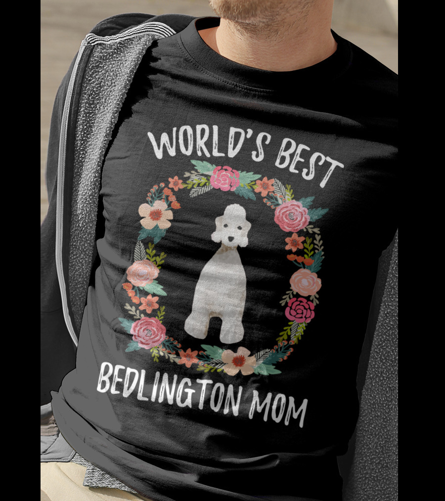 World's Best Bedlington Mom Floral Dog T-Shirt