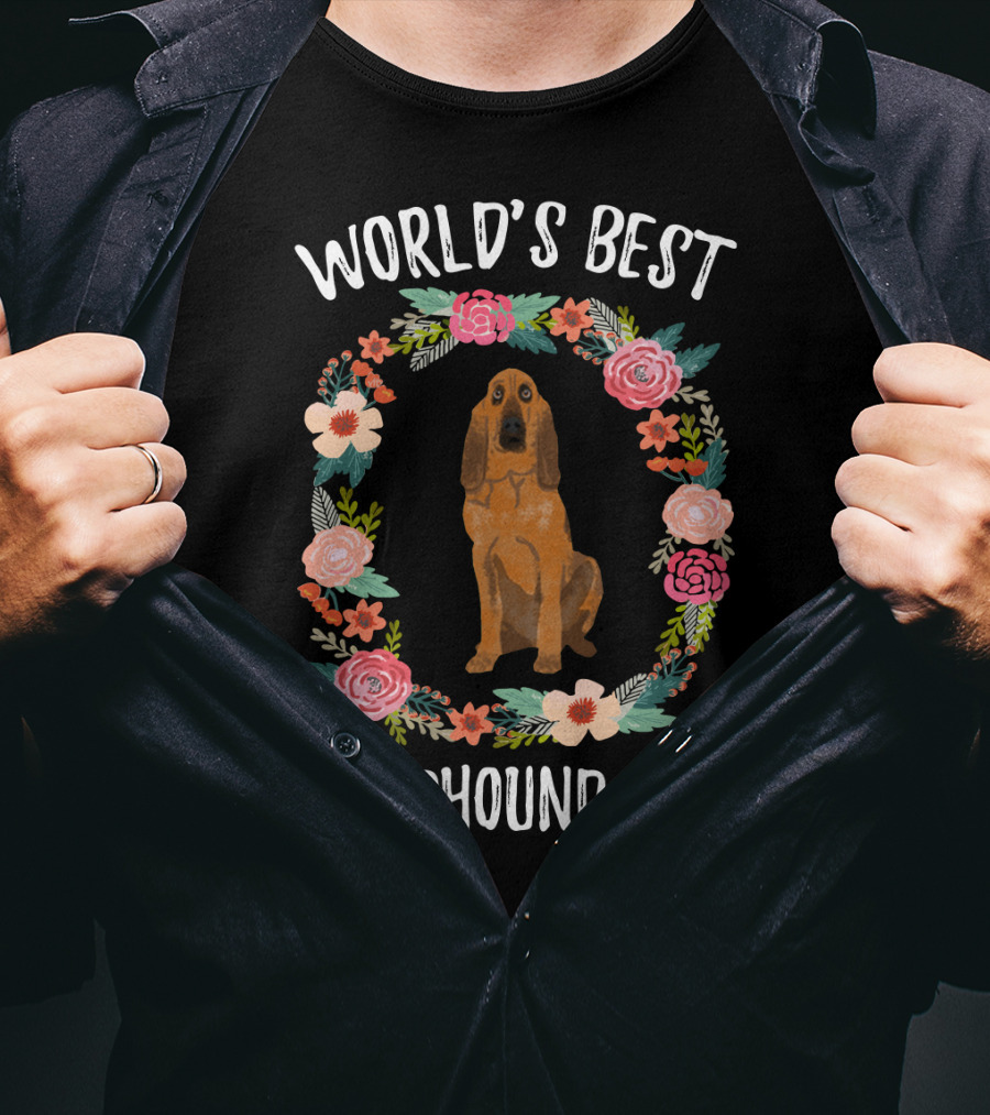 World's Best Bloodhound Mom Floral Wreath Dog T-Shirt