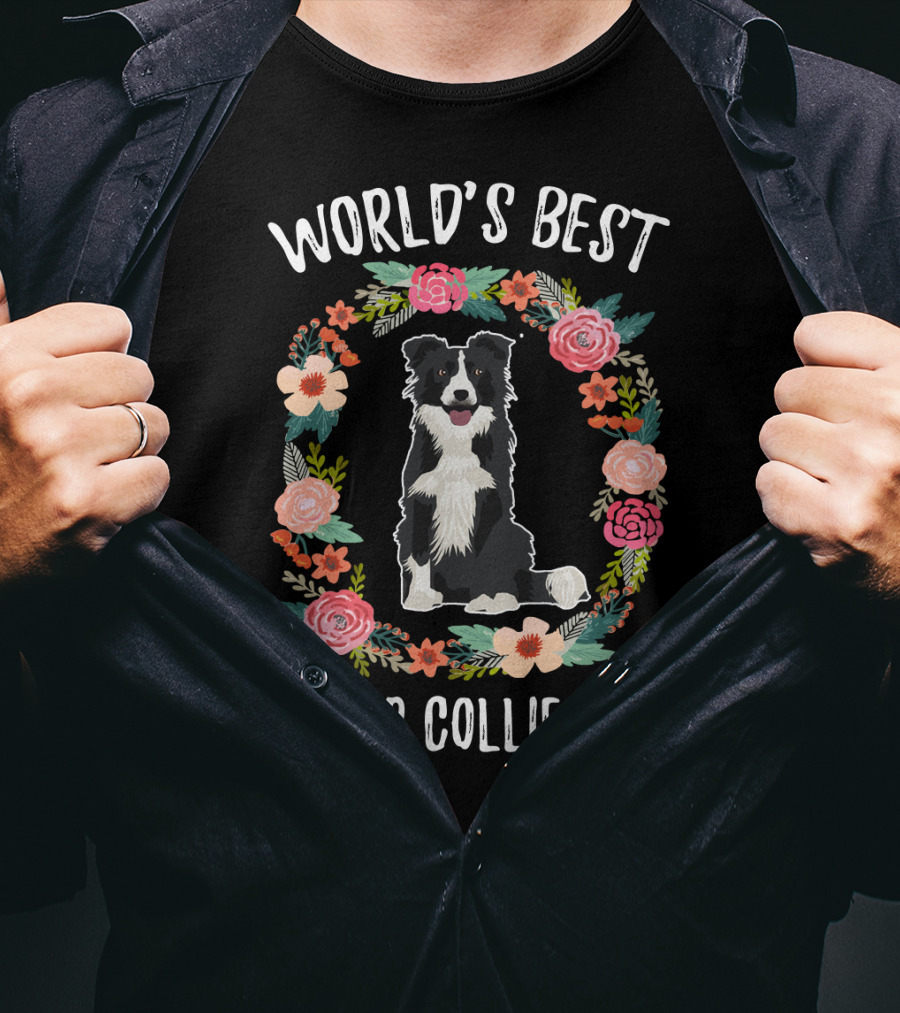 World's Best Border Collie Mom Floral Wreath T-Shirt