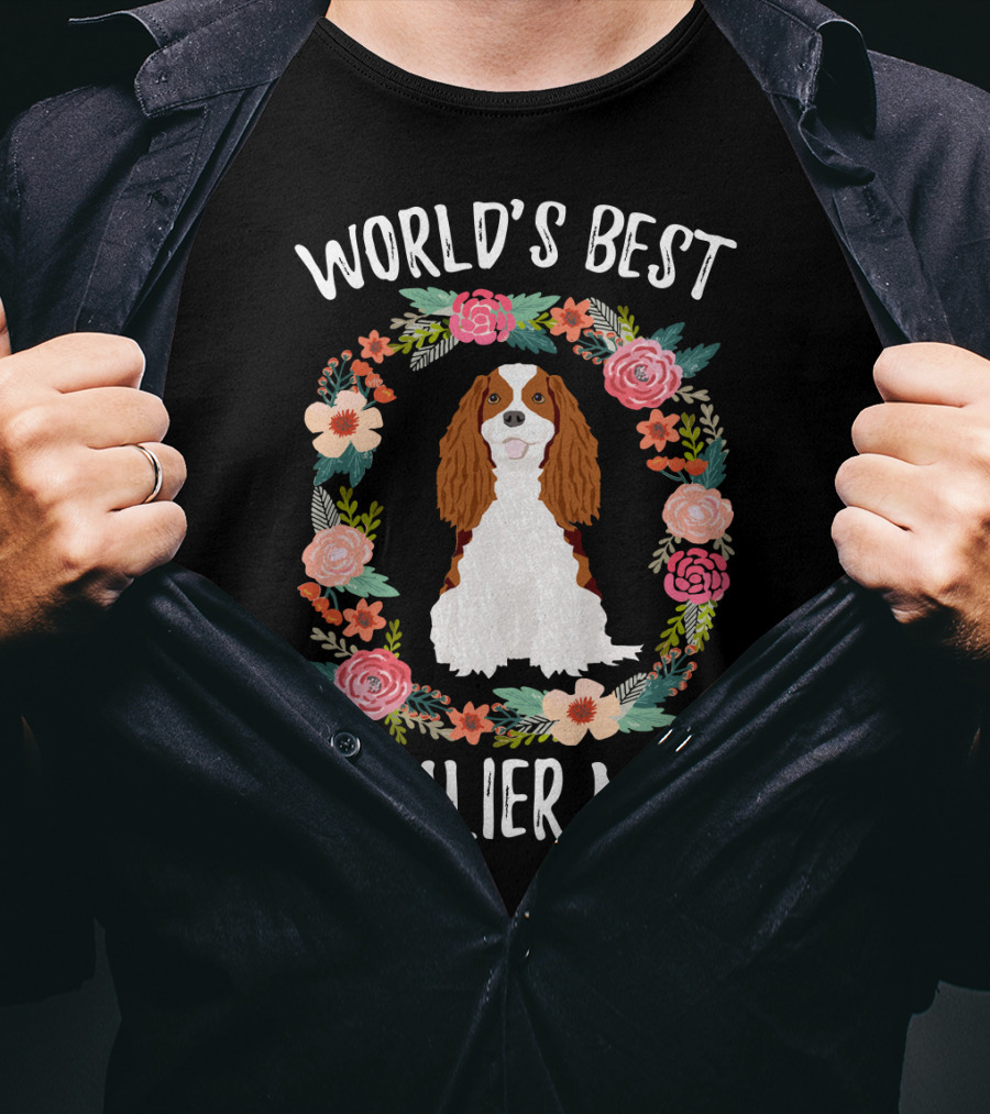 World's Best Cavalier Mom Floral Cavalier King Charles Spaniel T-Shirt