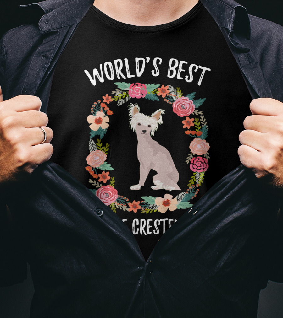 World's Best Chinese Crested Mom Floral Wreath T-Shirt
