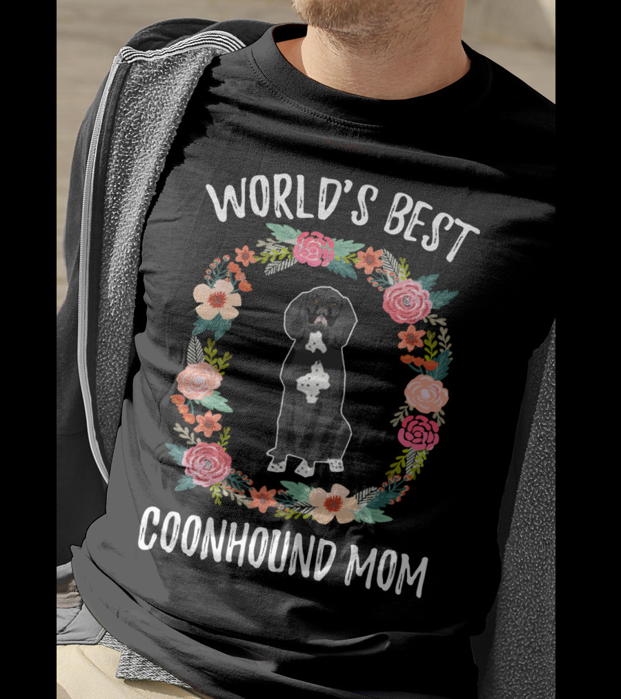 World's Best Coonhound Mom Floral Wreath T-Shirt