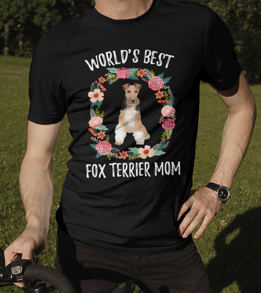 World's Best Fox Terrier Mom Floral Wreath T-Shirt