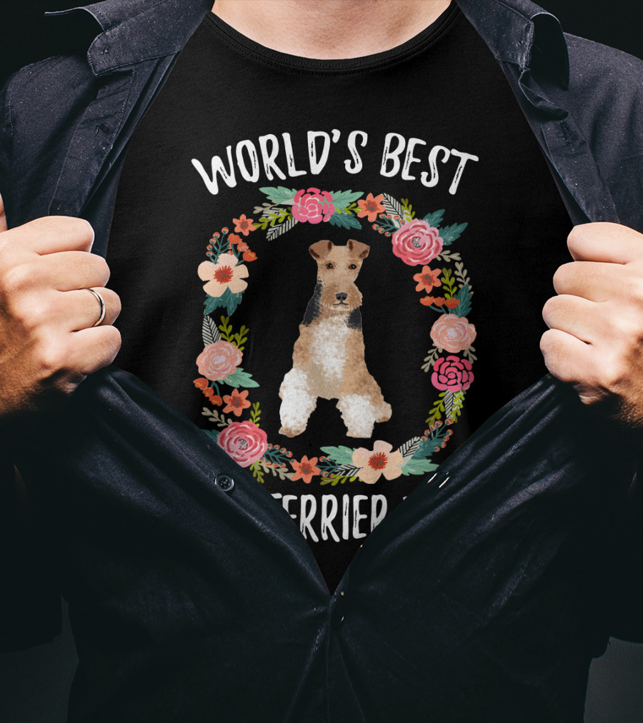 World's Best Fox Terrier Mom Floral Wreath T-Shirt