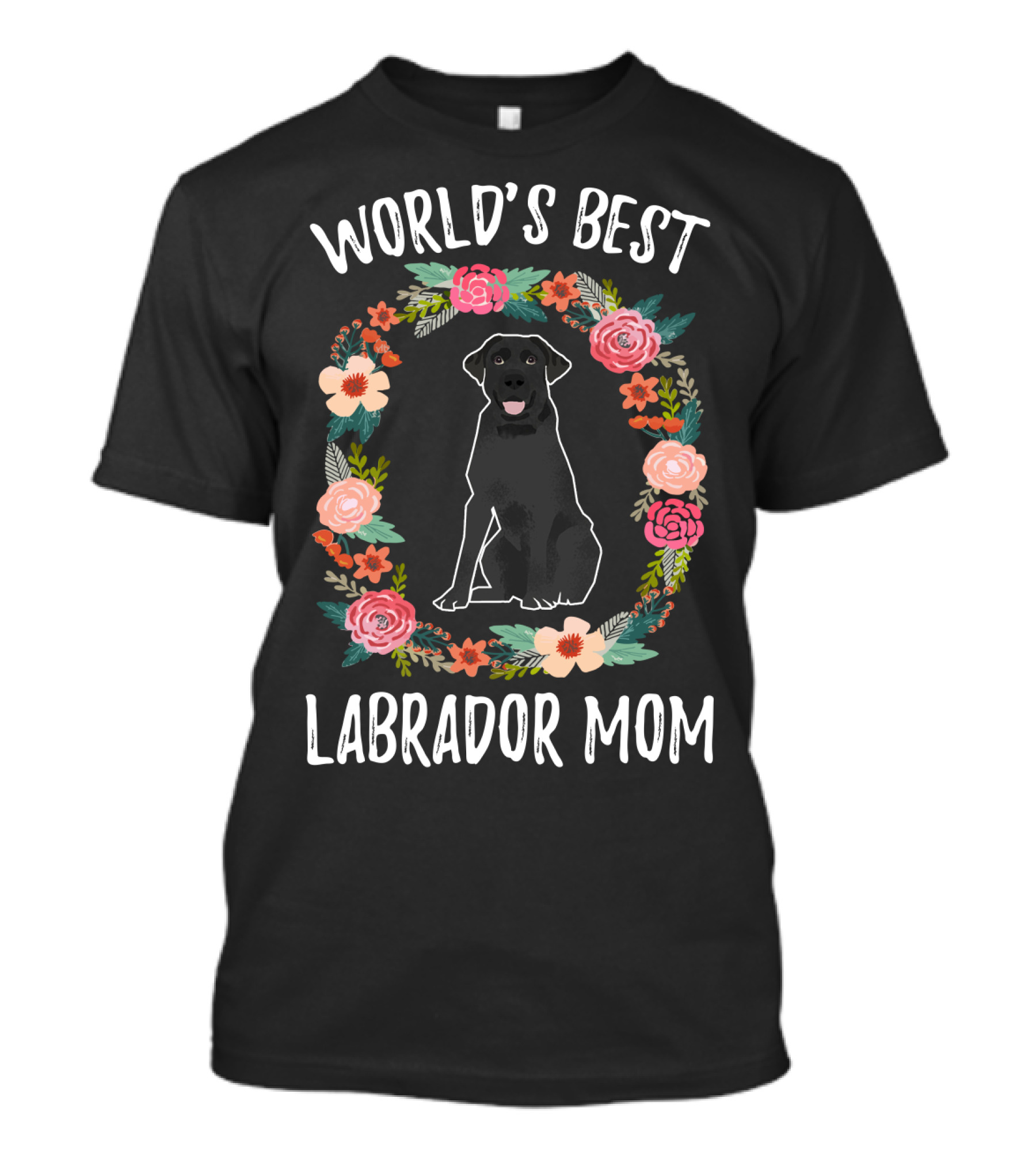 World's Best Labrador Mom Black Labrador Floral Wreath T-Shirt