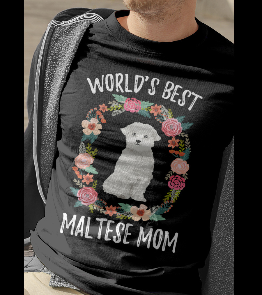 World's Best Maltese Mom Floral Circle T-Shirt