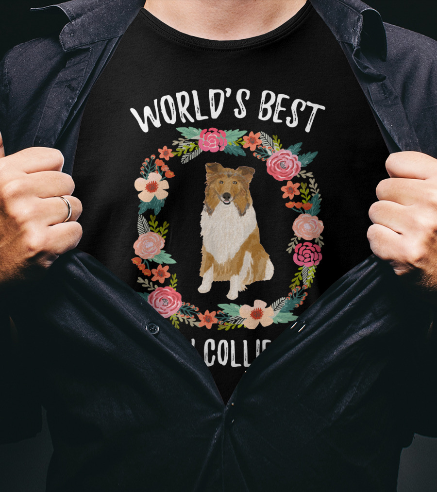 World's Best Rough Collie Mom Floral Wreath T-Shirt