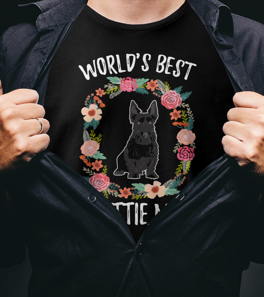 World's Best Scottie Mom Floral Wreath T-Shirt